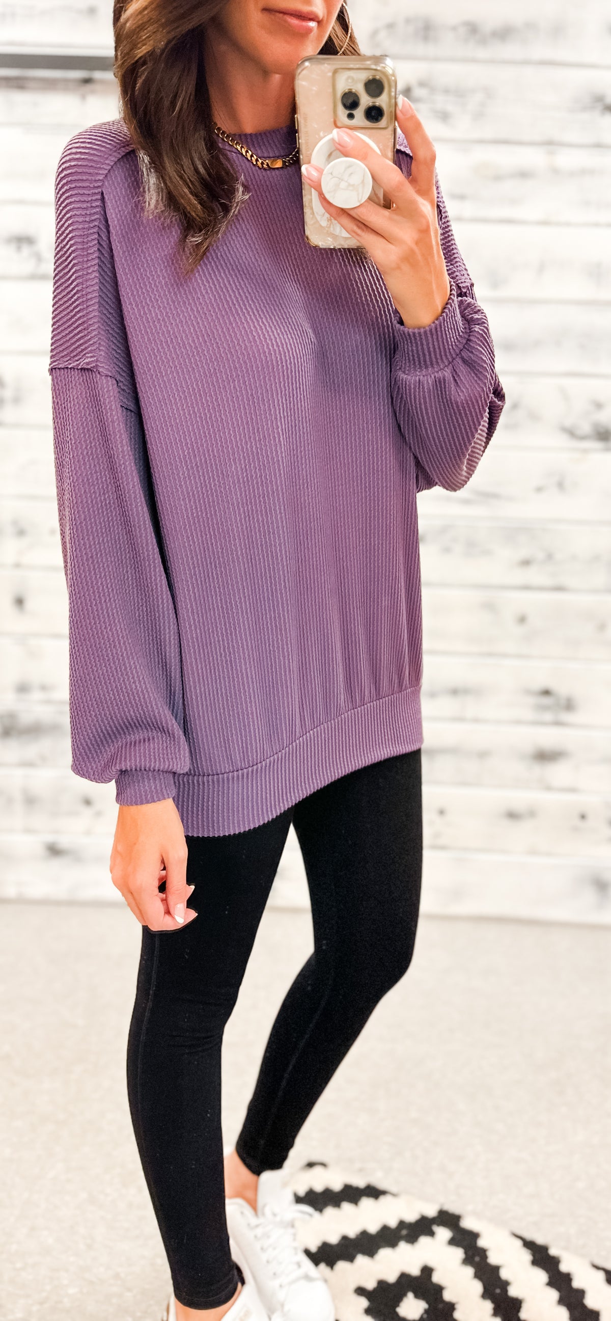 Dusty Purple Ribbed Banded Hem Top