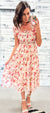 Blush Floral Smocked Puff Sleeve Midi Dress