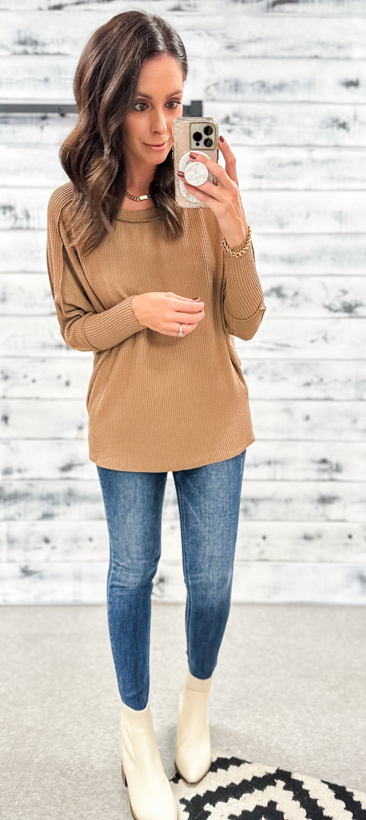 Latte Ribbed Relaxed Top