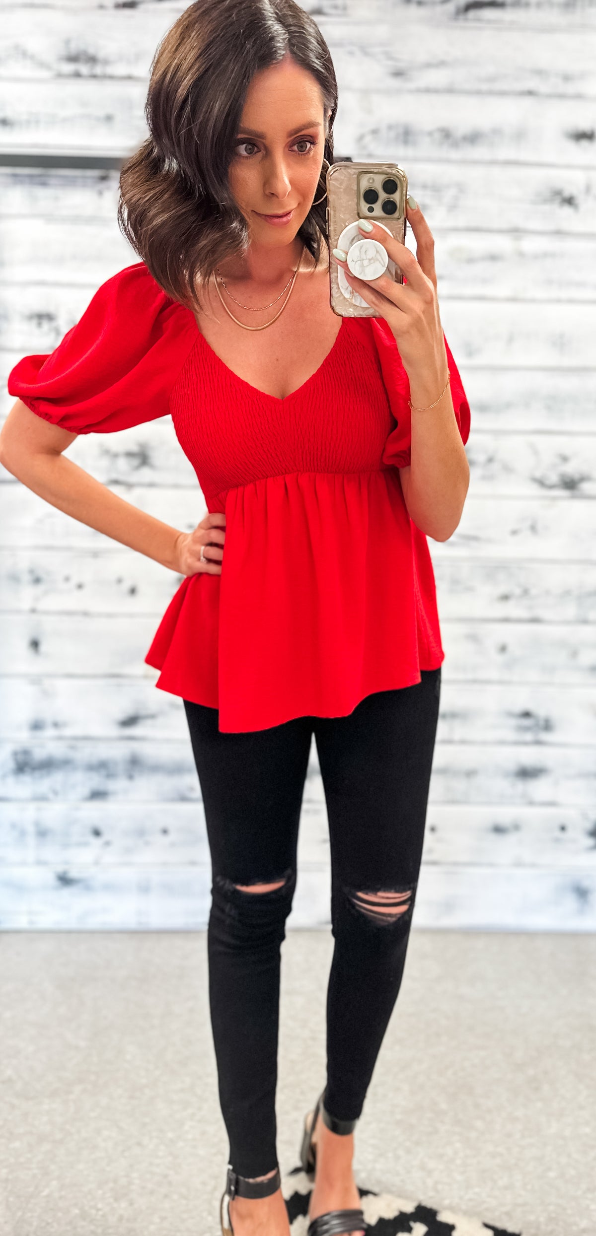 Really Red Sweetheart Smocked Blouse