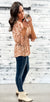 Tan & Cream Floral 3/4 Sleeve Smocked Blouse