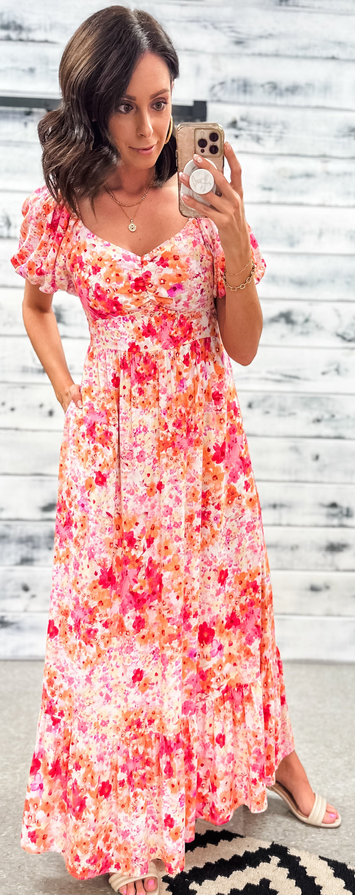 Pink &amp; Tangerine Floral Sweetheart Maxi