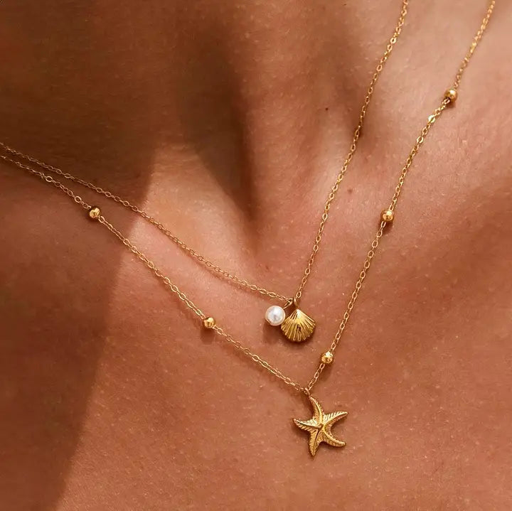 Gold Plated Double Layer Coastal Charm Necklace