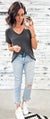 Charcoal Ribbed V-Neck Pocket Top