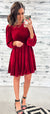 Red Velvet Flutter Poofy Sleeve Dress