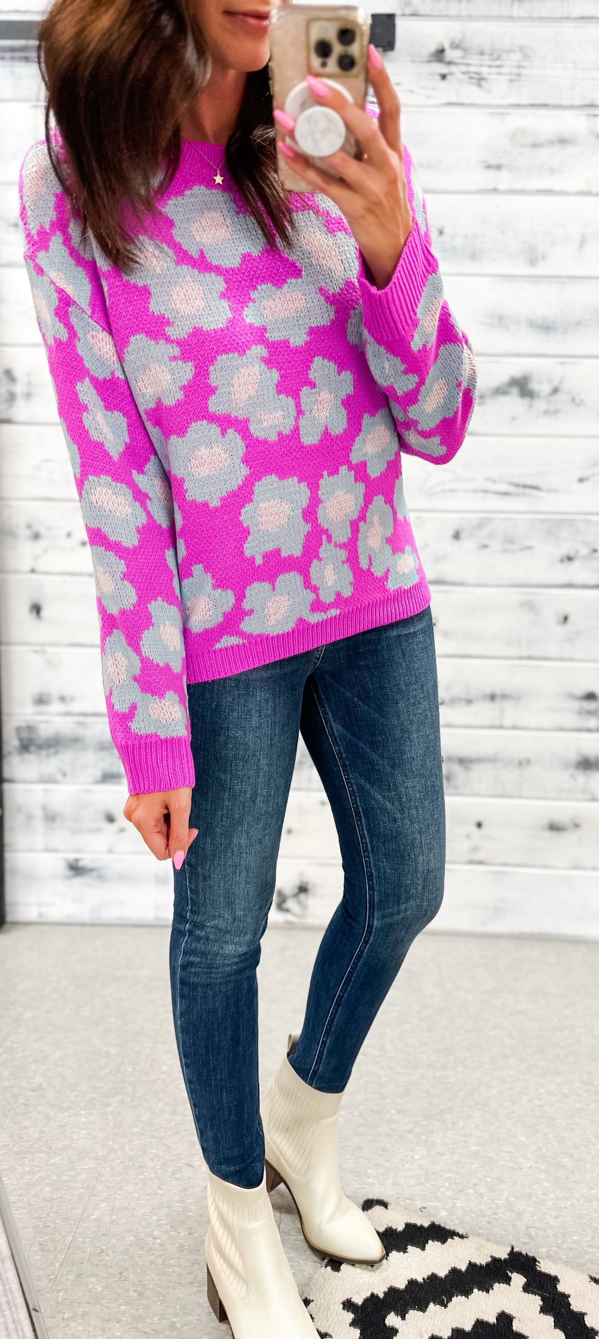 Bright Orchid &amp; Sky Floral Sweater