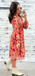 Mauve Floral Tiered Poofy Sleeve Midi Dress