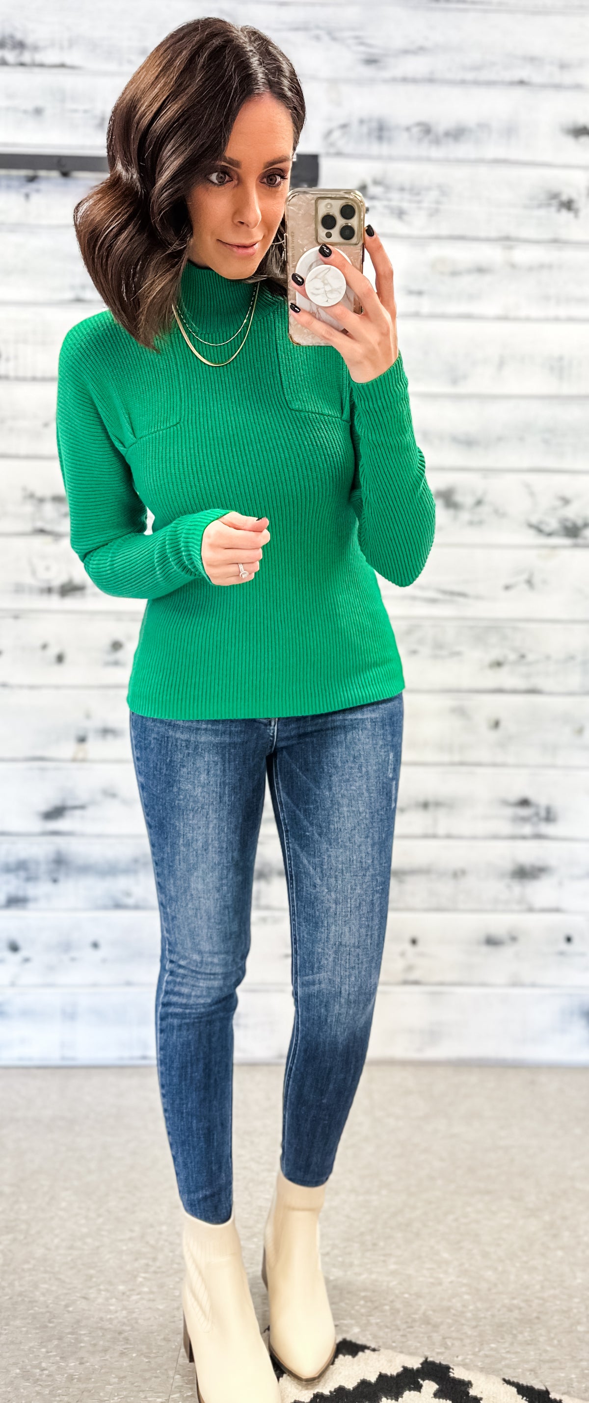 Kelly Green Ribbed Mock Neck Sweater
