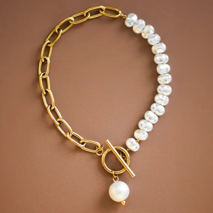 Gold Plated Pearl & Link Bracelet