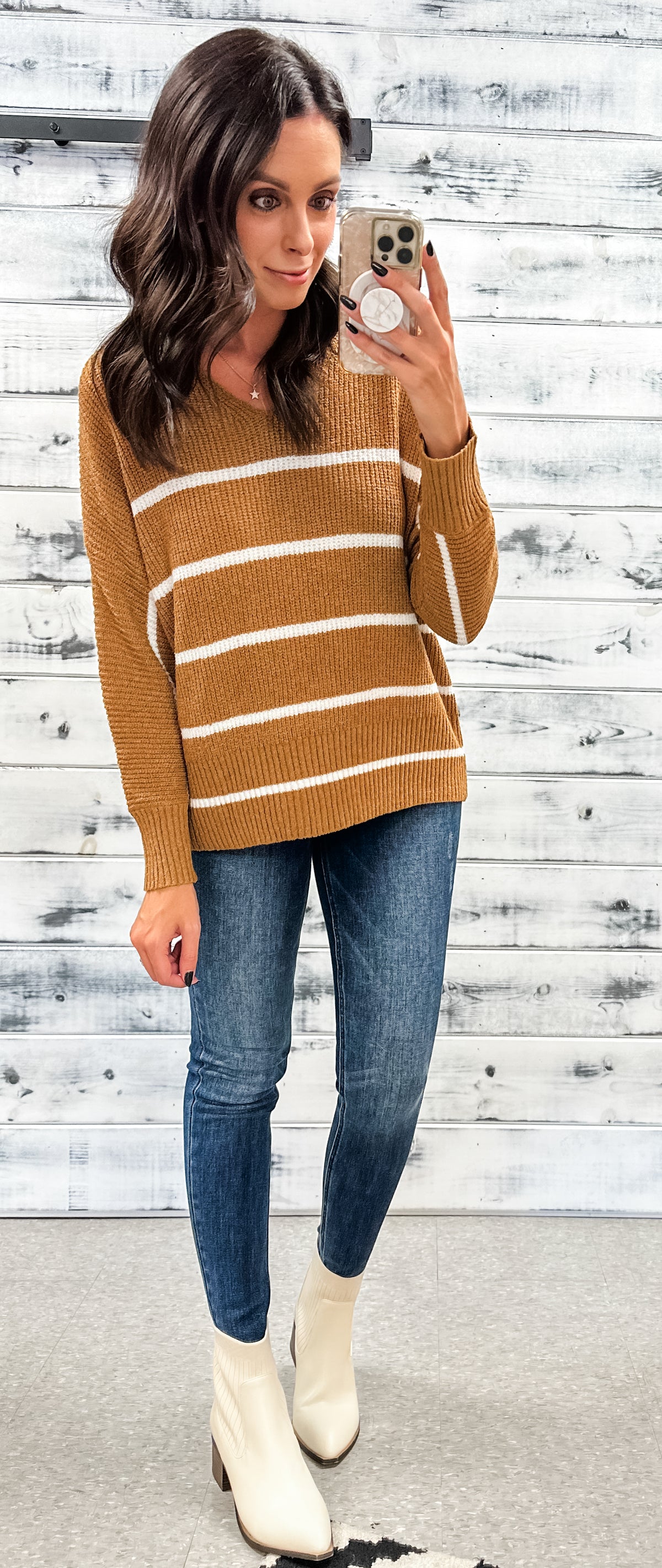 Dark Caramel &amp; Ivory Striped Sweater