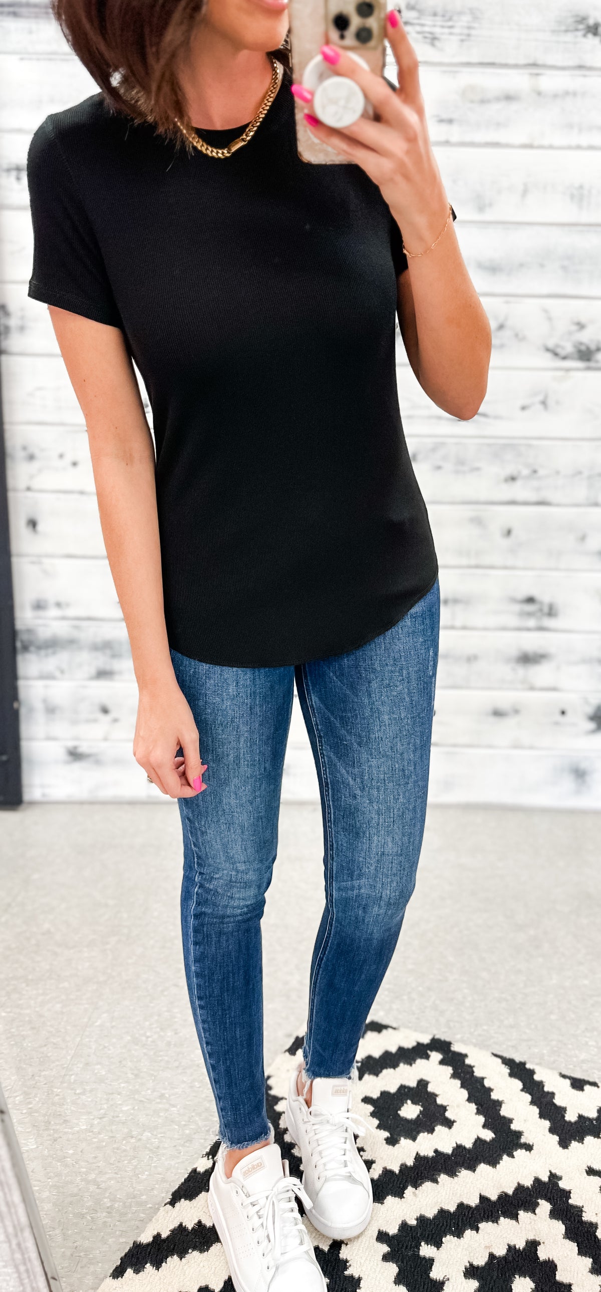 Black Ribbed Scoop Top