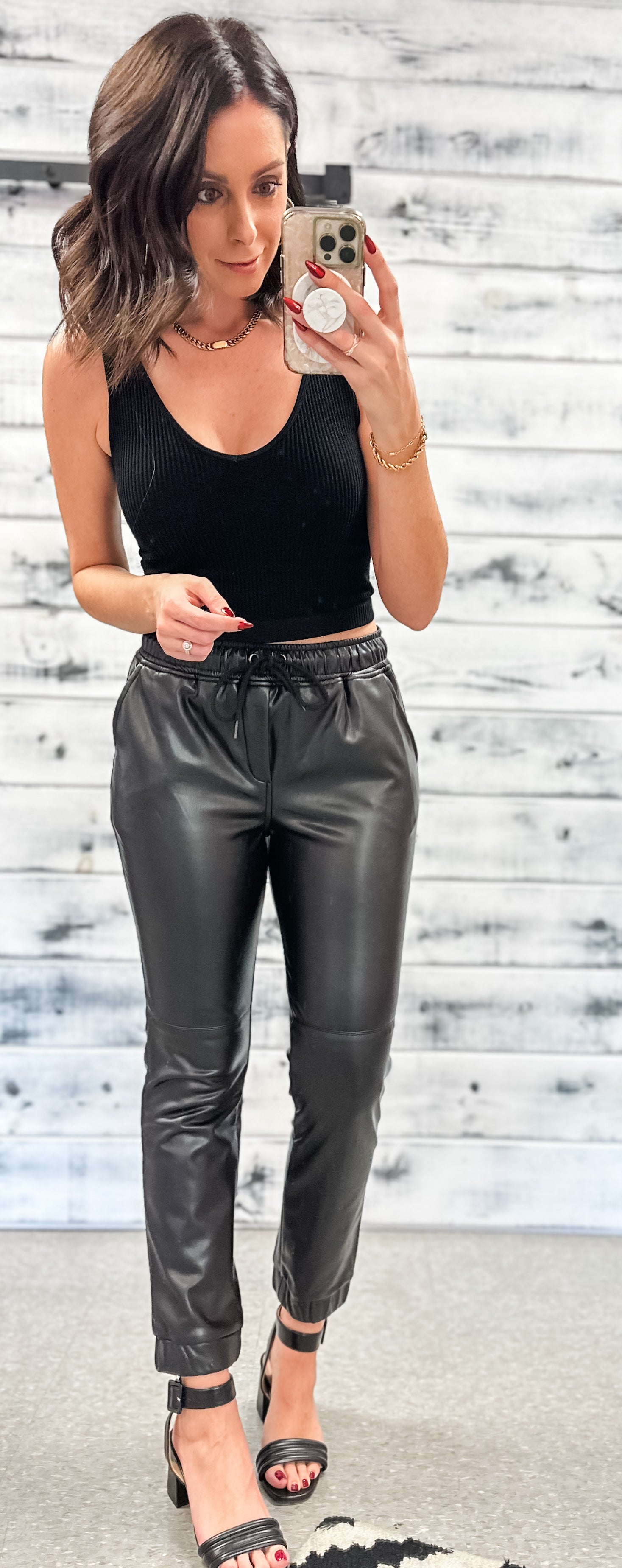 Black Faux Leather Drawstring Jogger Grace and Garment Boutique