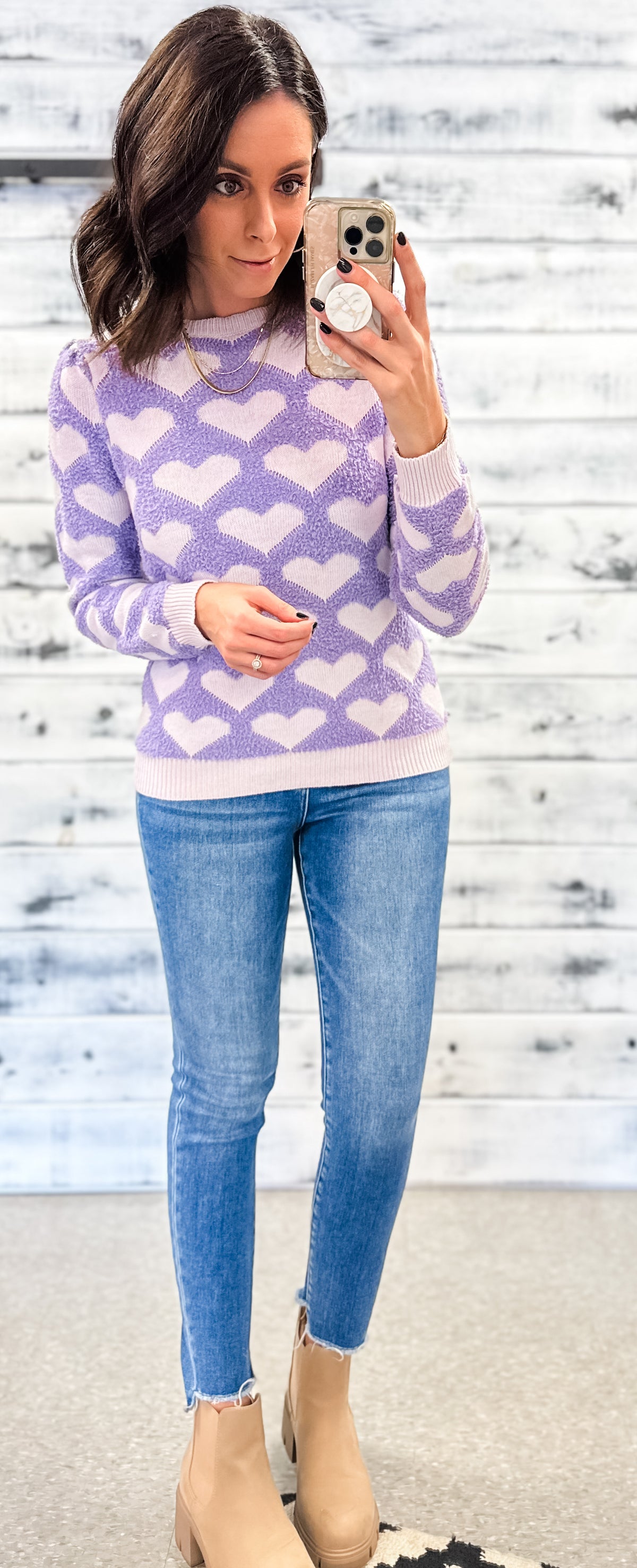 Lavender Fuzzy Hearts Sweater