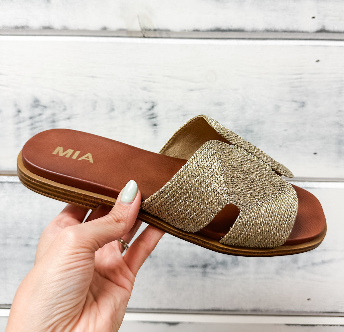 Mia Gold Woven Cut Out Slip On Sandal