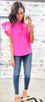 The Kassidy Hot Pink Embroidered Poofy Sleeve Blouse