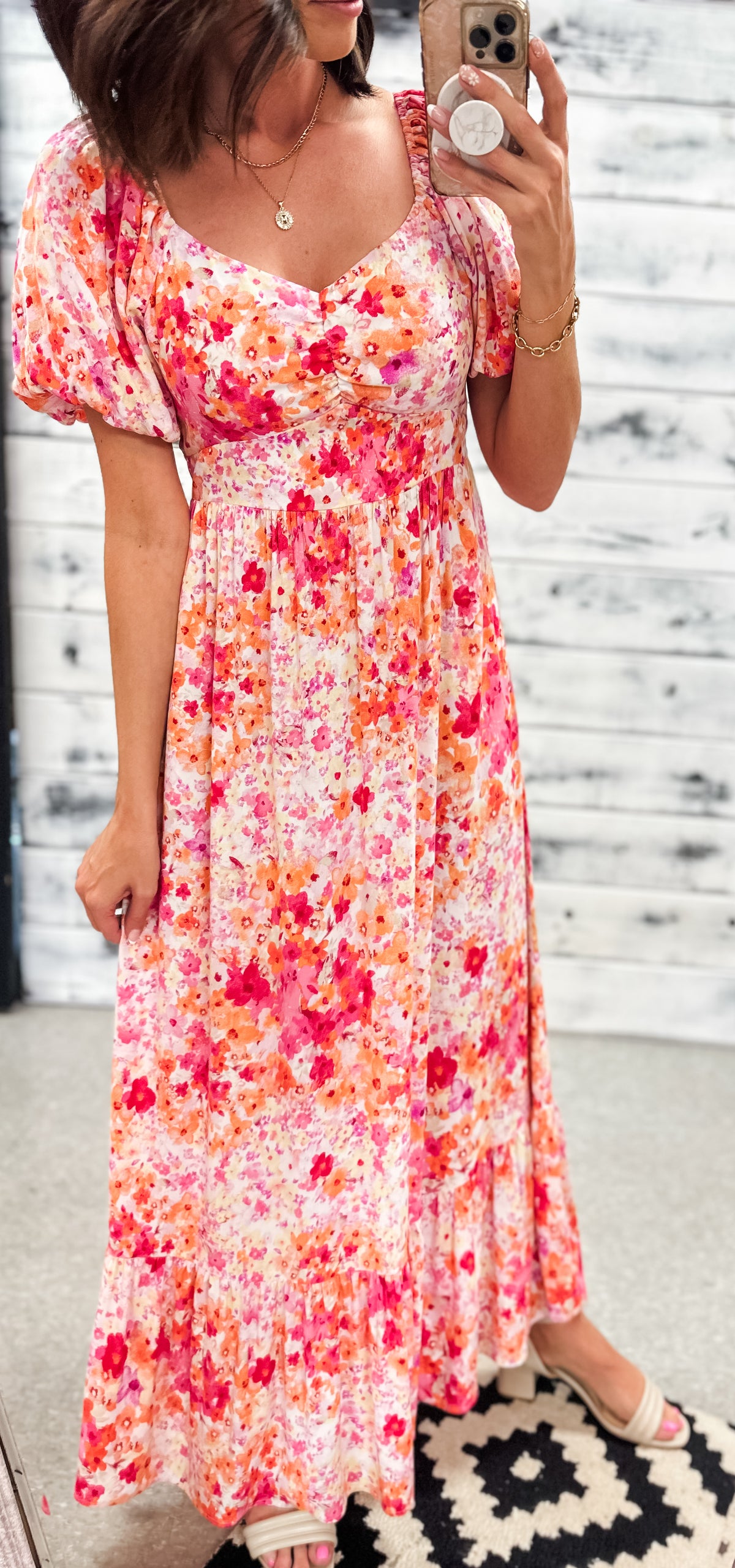 Pink &amp; Tangerine Floral Sweetheart Maxi