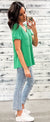 Spring Green Ribbed V-Neck Pocket Top