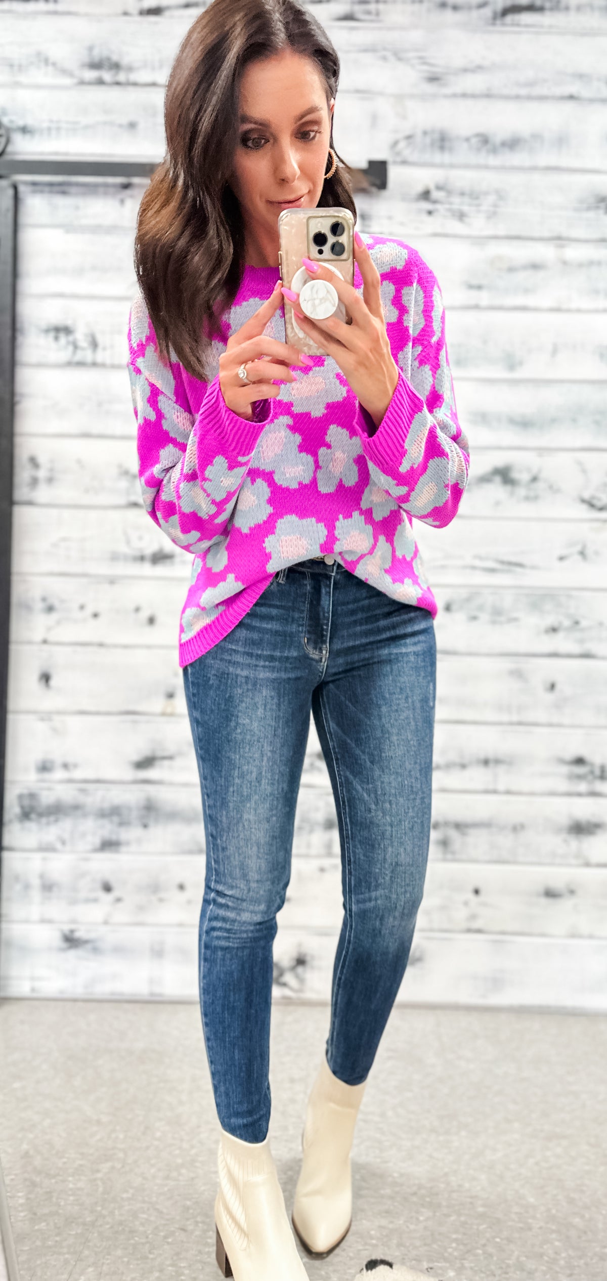 Bright Orchid &amp; Sky Floral Sweater