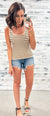 Tan & Black Striped Scalloped Ribbed Tank