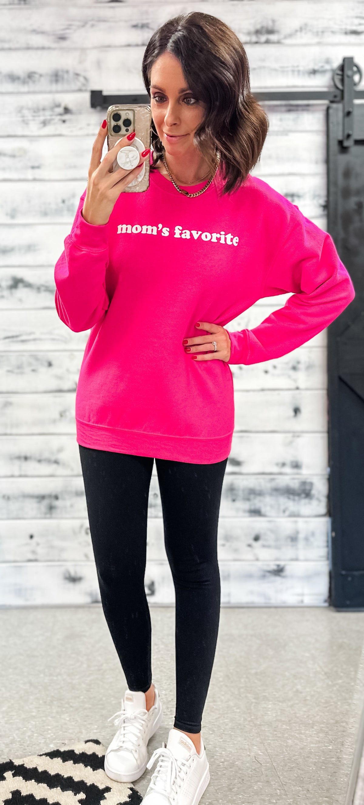 Bright Pink &quot;Mom&#39;s Favorite&quot; Sweatshirt
