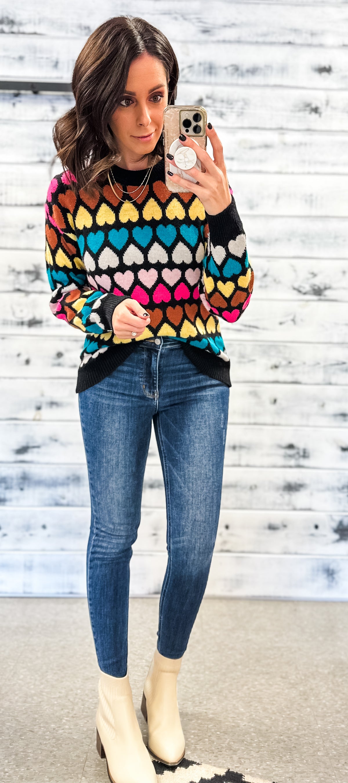 Black Colorful Hearts Sweater