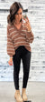 Brown & Ivory Striped Collared V-Neck Sweater