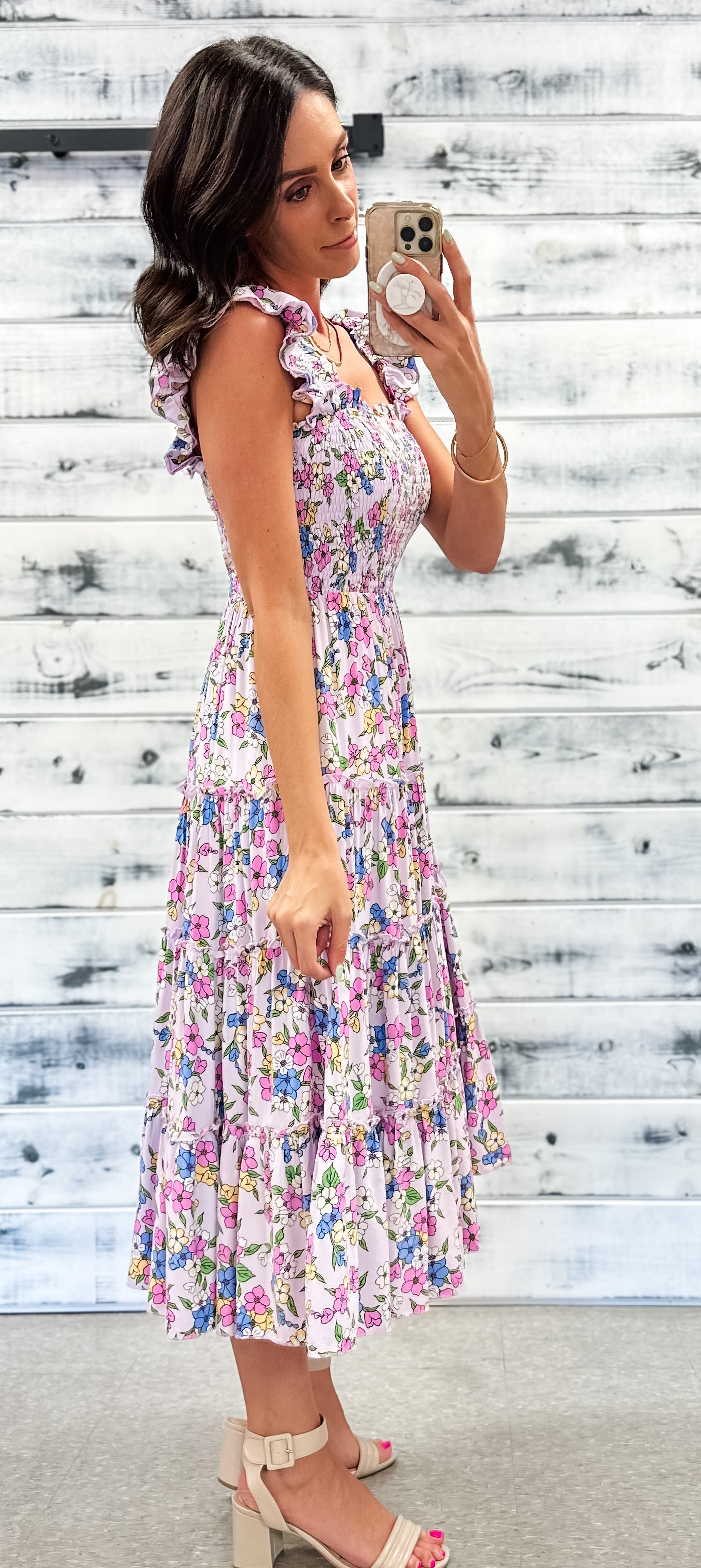 Lavender Floral Ruffle Tiered Midi Dress - Grace and Garment Boutique