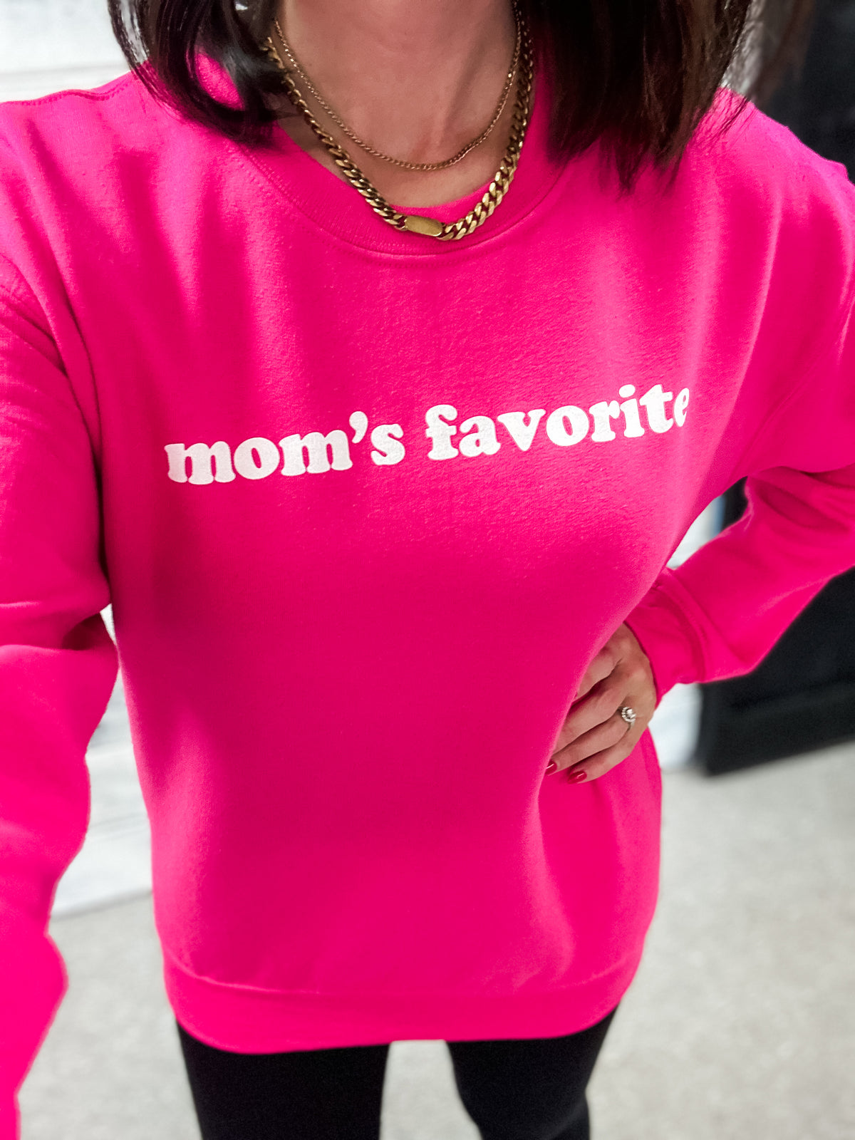 Bright Pink &quot;Mom&#39;s Favorite&quot; Sweatshirt