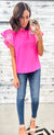 The Kassidy Hot Pink Embroidered Poofy Sleeve Blouse