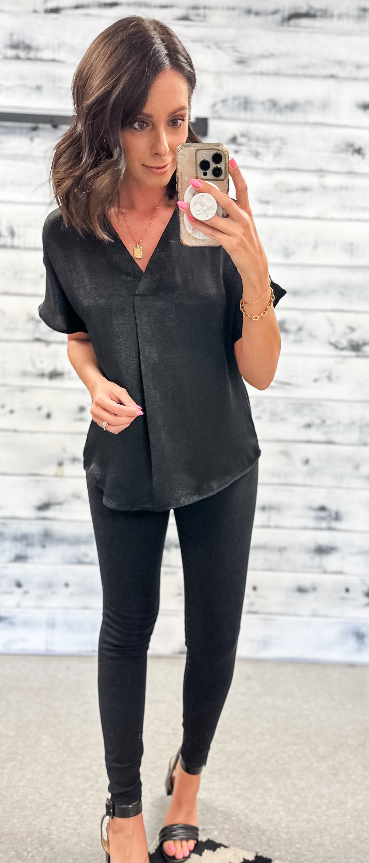Black &quot;Queen of the Office&quot; Satin Blouse