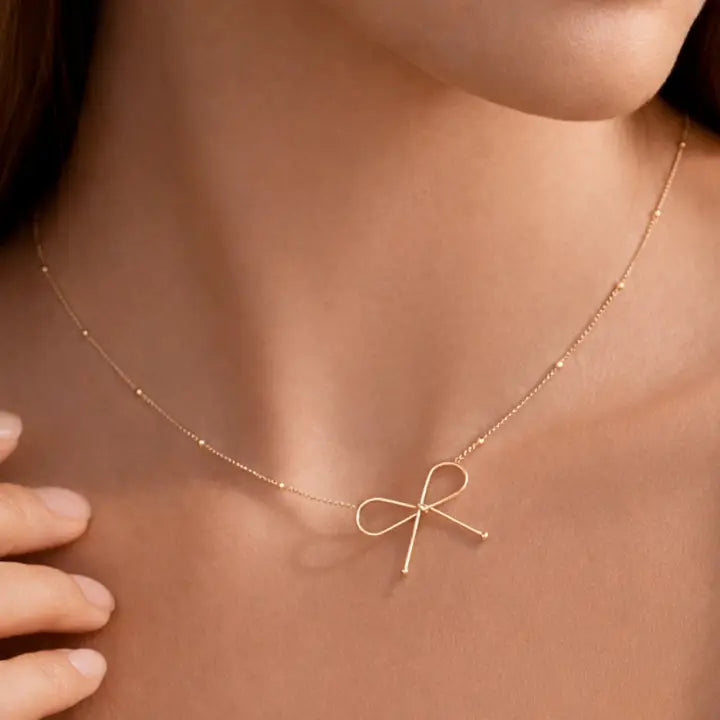 Gold Plated Dainty Bow Necklace