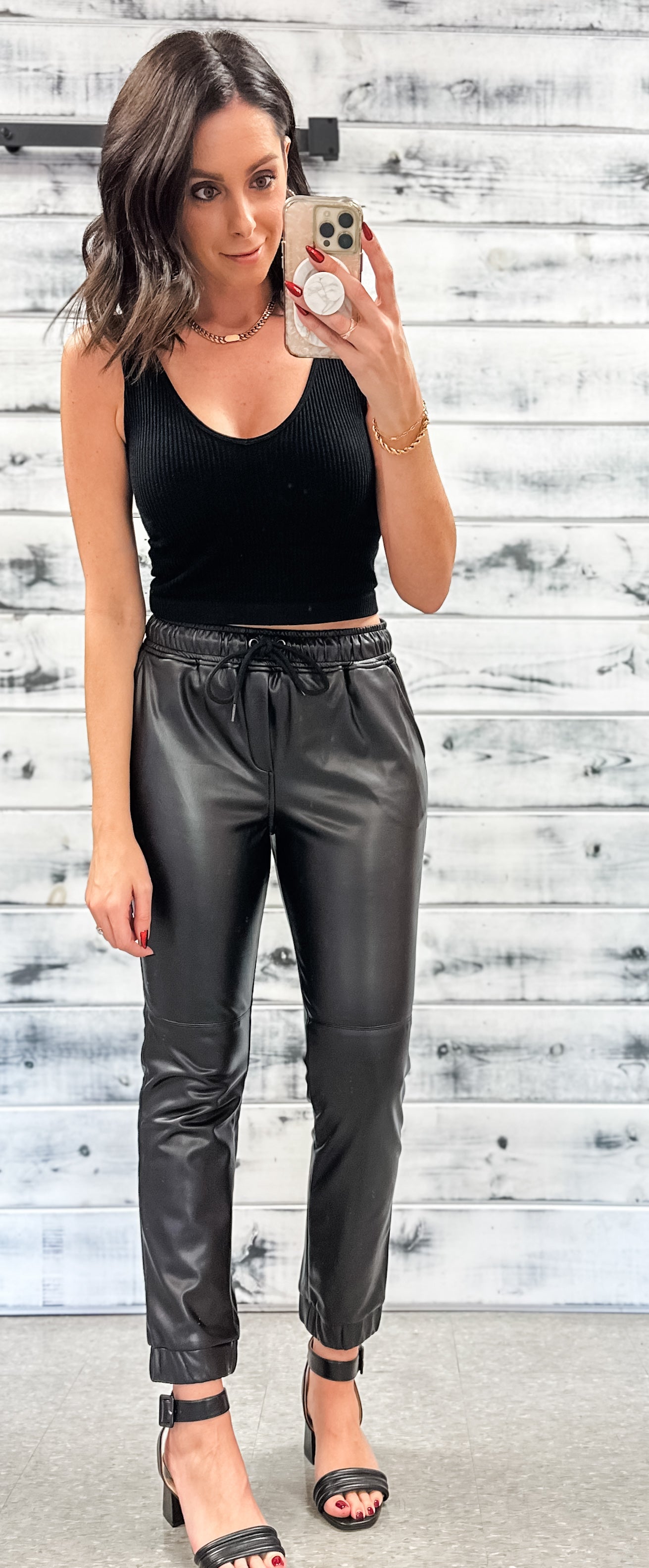 Black Faux Leather Drawstring Jogger - Grace and Garment Boutique