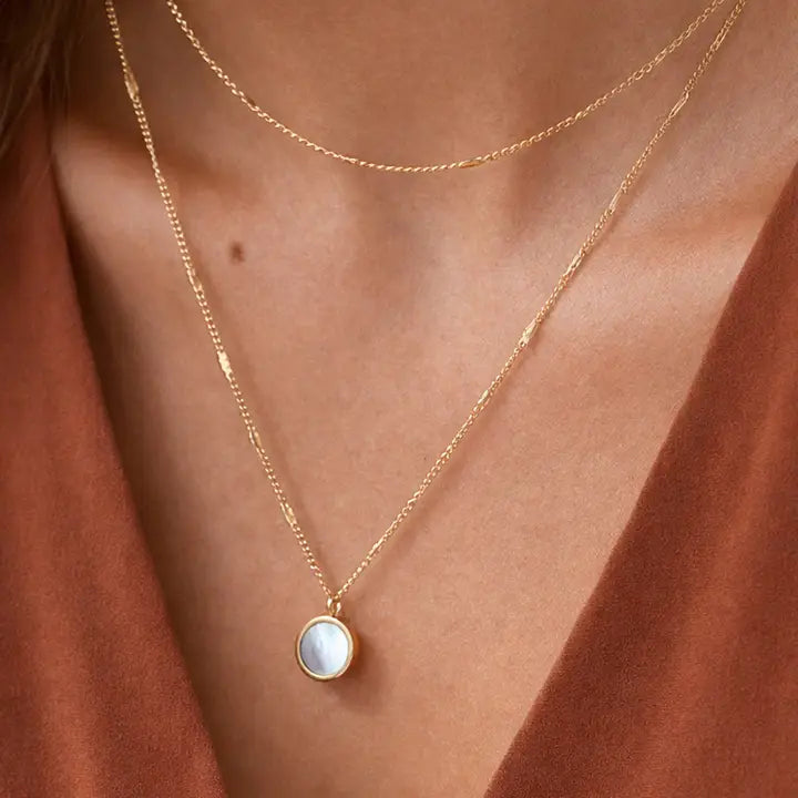 Gold Plated Double Layer Chain & Stone Necklace