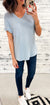 Sky Blue Ribbed V-Neck Pocket Top