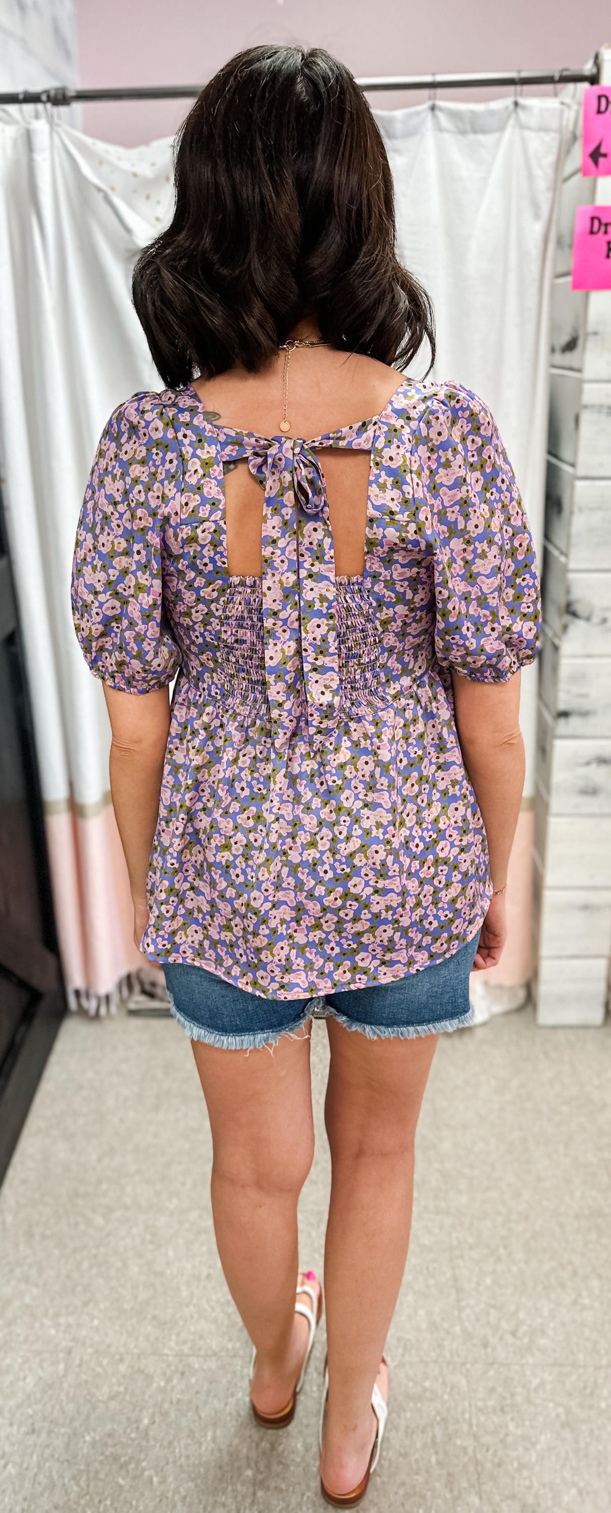 Lavender Floral Babydoll Puff Sleeve Blouse