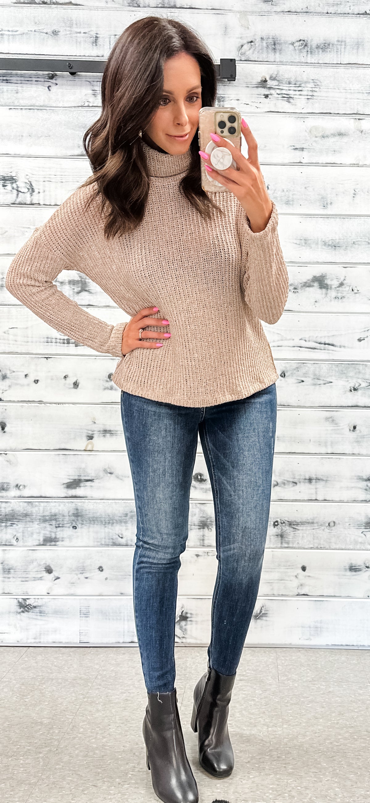 Heather Taupe Mock Neck Sweater