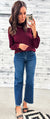 Wine Ruffle Neck Poofy Sleeve Blouse