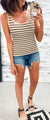 Tan & Black Striped Scalloped Ribbed Tank