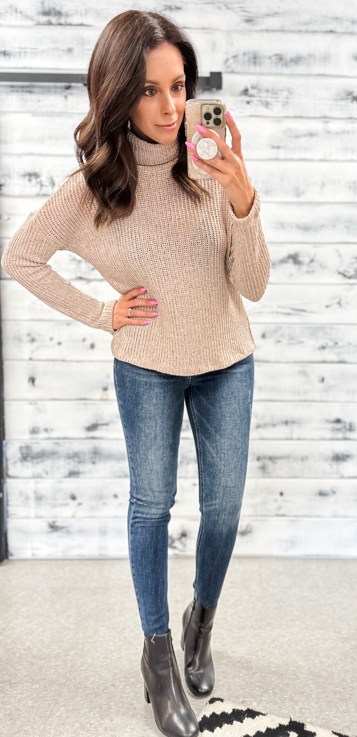 Heather Taupe Mock Neck Sweater