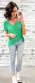 Spring Green Ribbed V-Neck Pocket Top