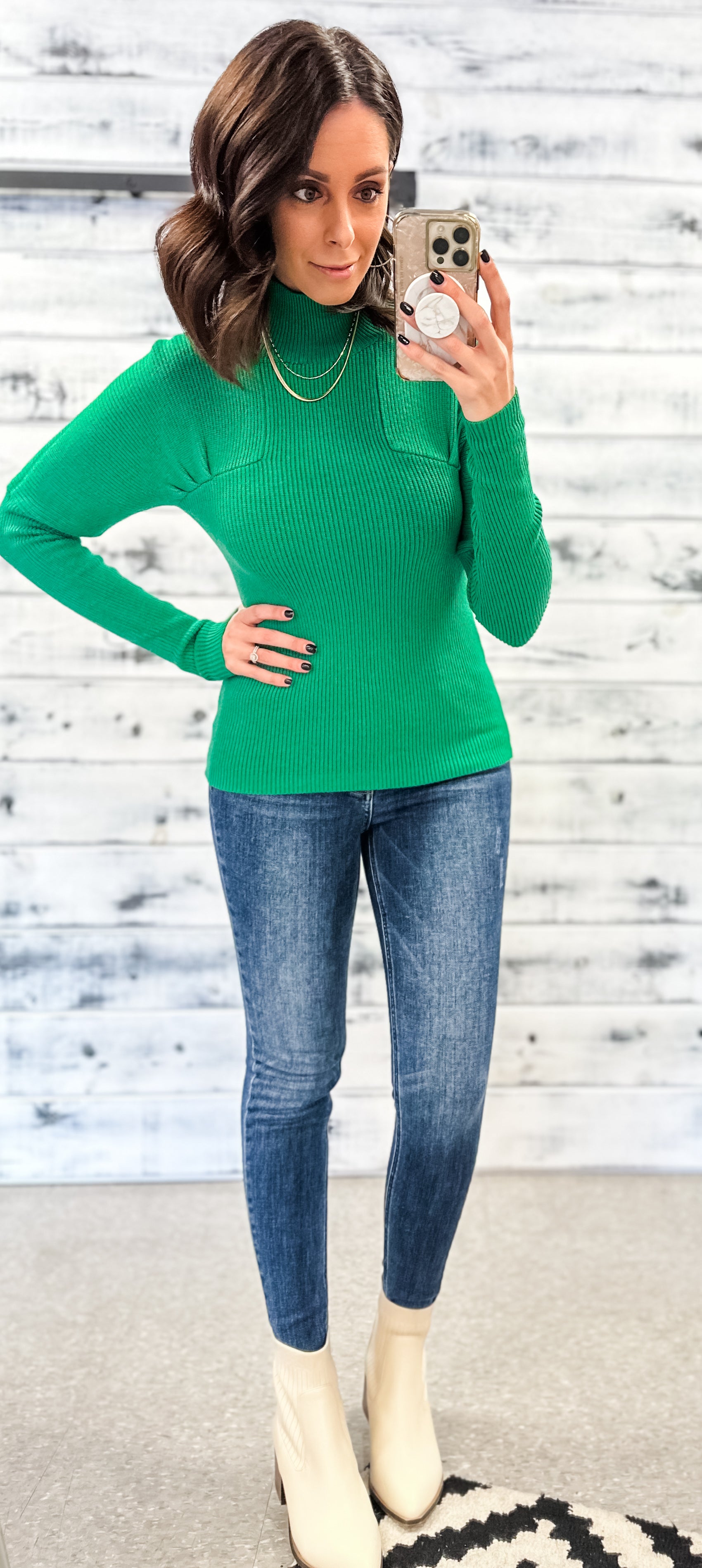 Kelly Green Ribbed Mock Neck Sweater - Grace and Garment Boutique
