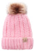 Kids Light Pink Cable Knit Pom Beanie