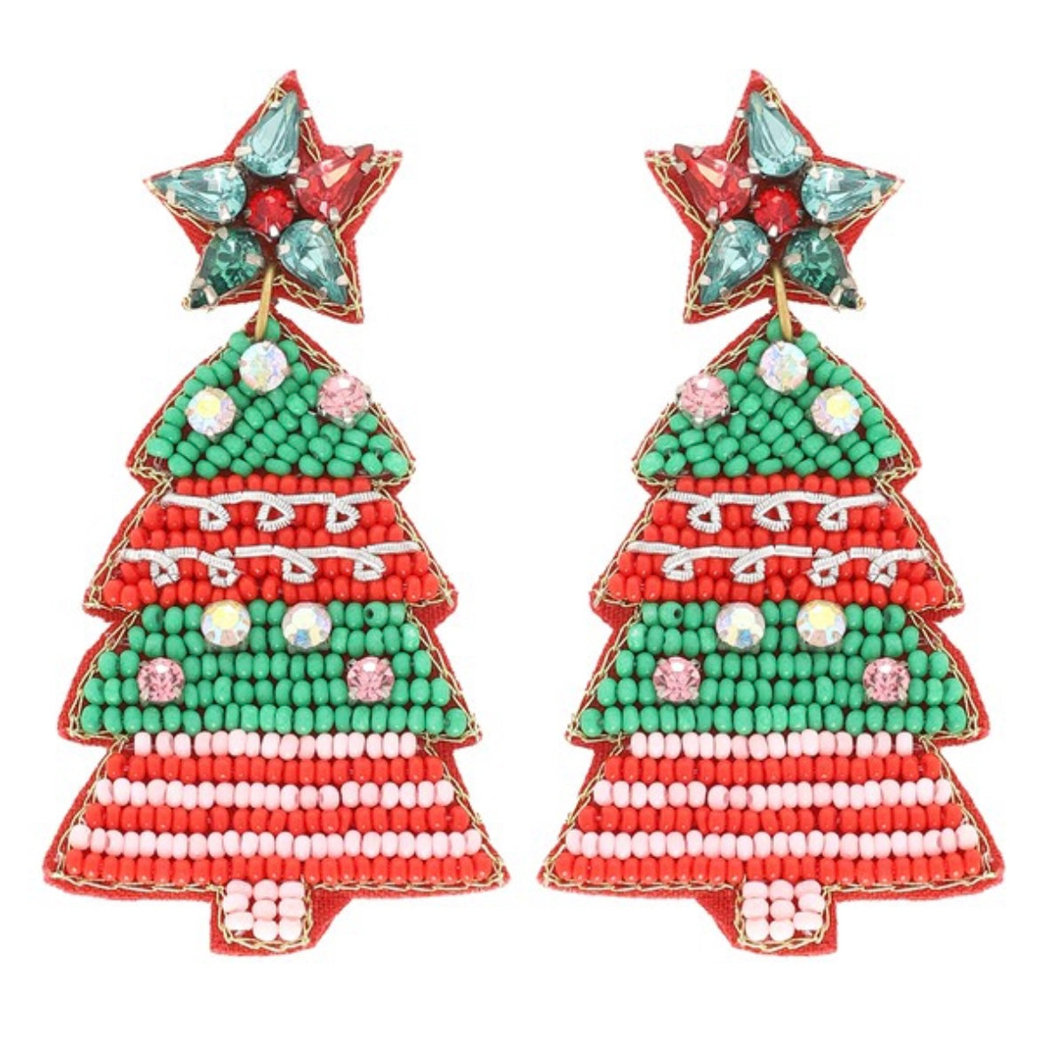 Jeweled Christmas Tree Beaded Earrings
