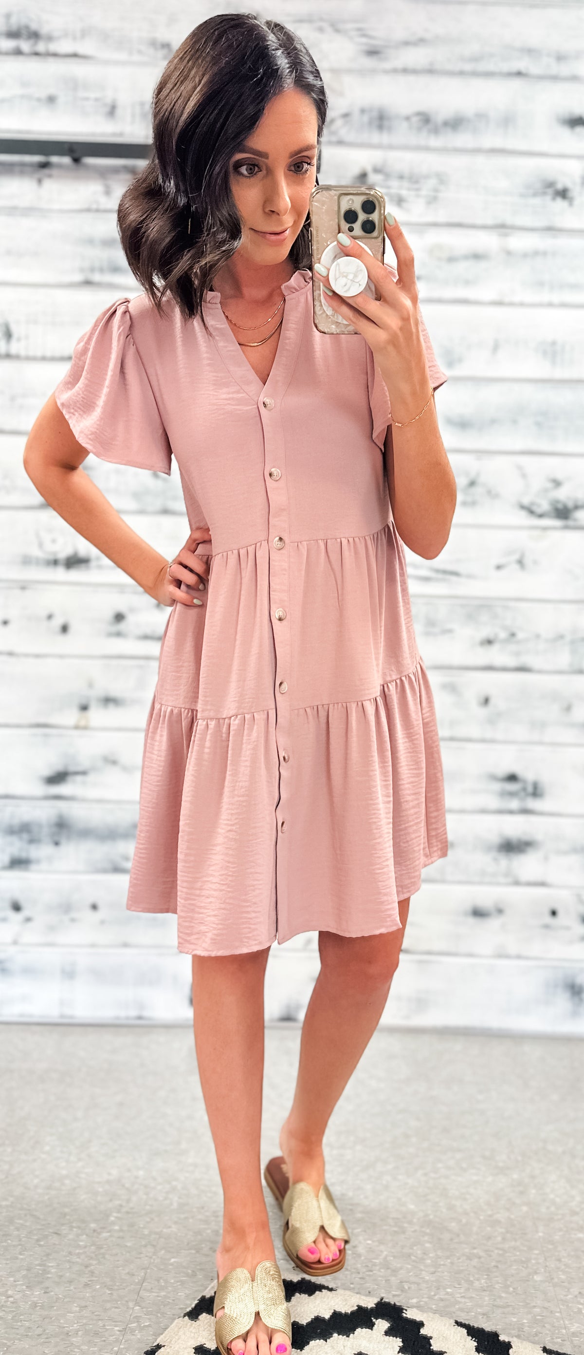 Rosewood Babydoll Button Up Tiered Dress