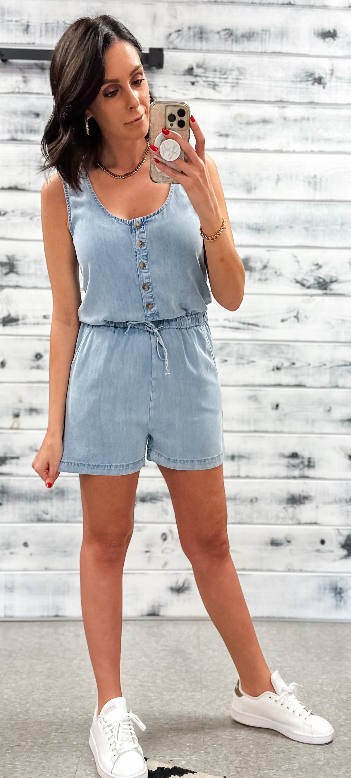 Chambray Denim Button Up Romper