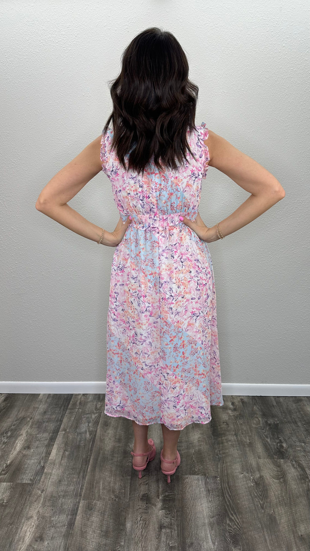 Petal Breeze High Neck Floral Midi Dress