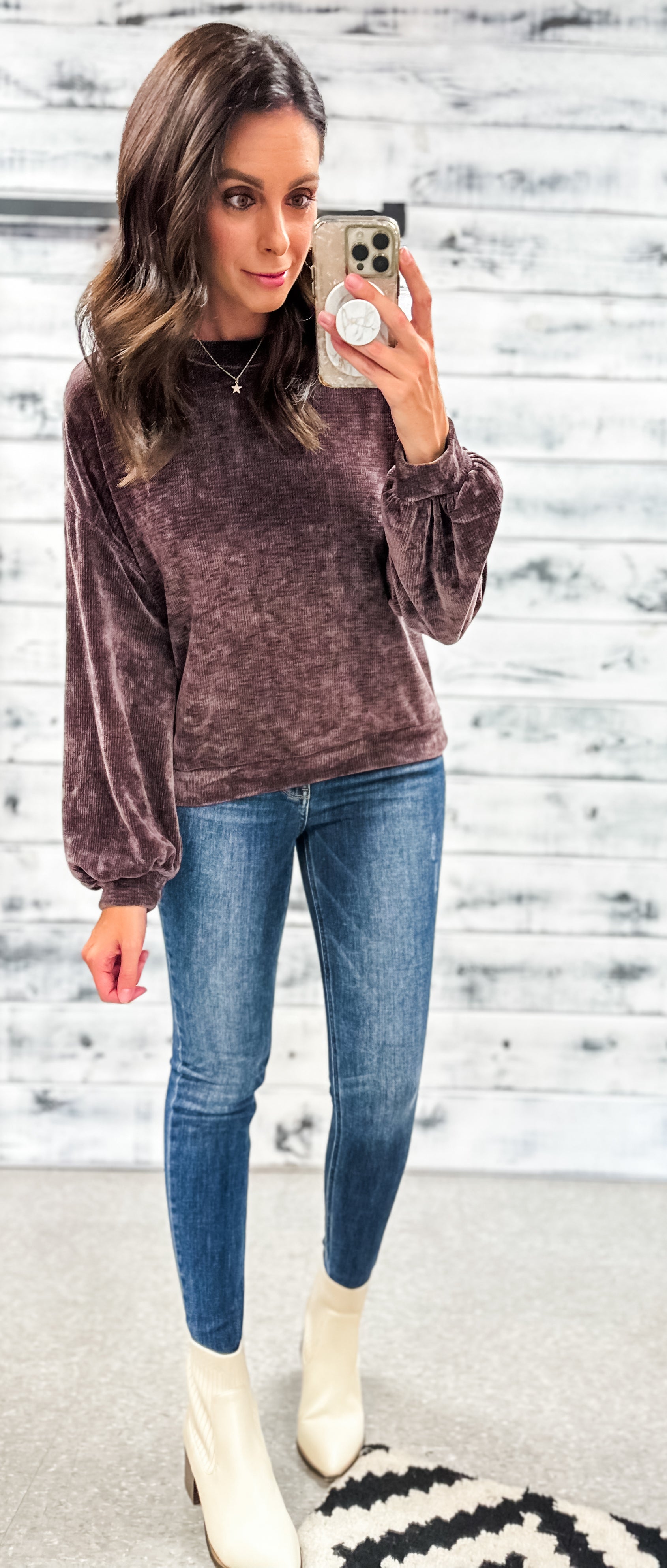 Deep Purple Velvet Chenille Sweater - Grace and Garment Boutique