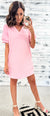 Ballet Pink Textured Split Neck Shift Dress