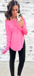 Flamingo Pink Ribbed Relaxed Long Sleeve Top