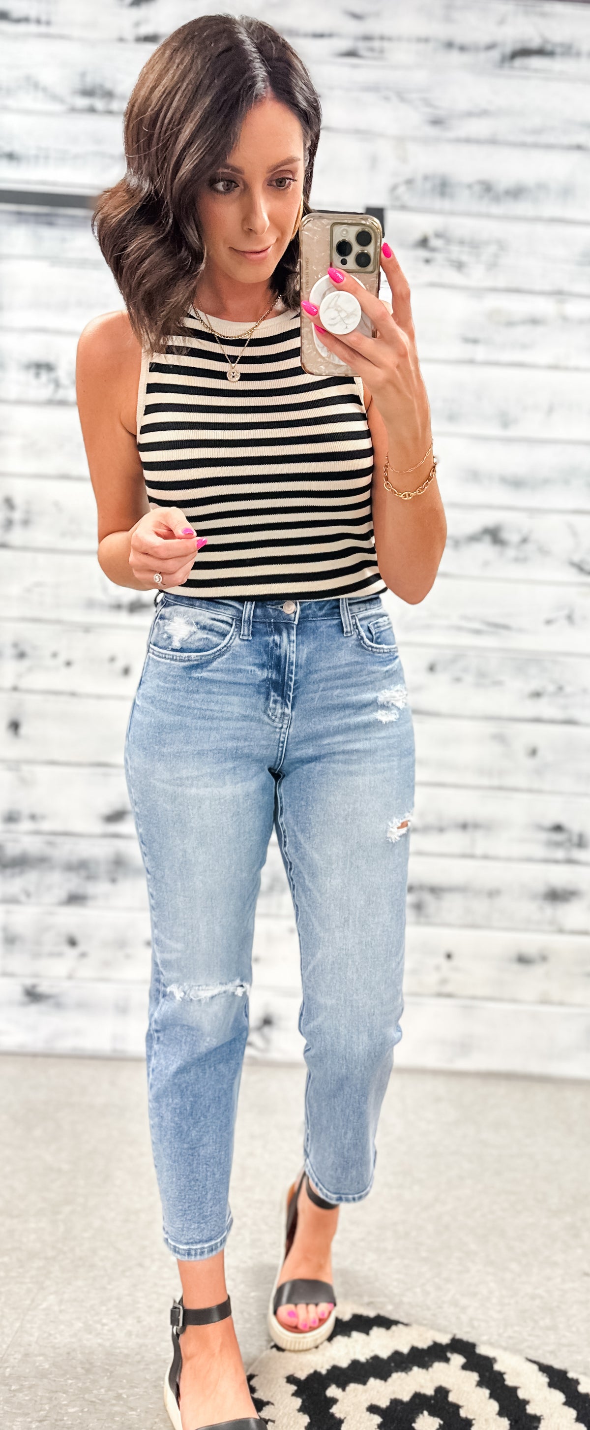 Cream &amp; Black Classic Stripe Tank